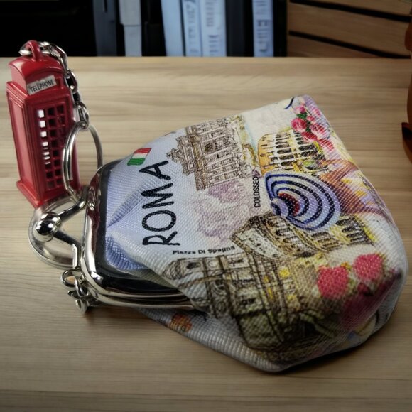 Roma Italy's Coin Purse & British Keychain London's Red Telephone Booth - Picture 2 of 10